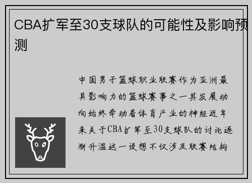 CBA扩军至30支球队的可能性及影响预测